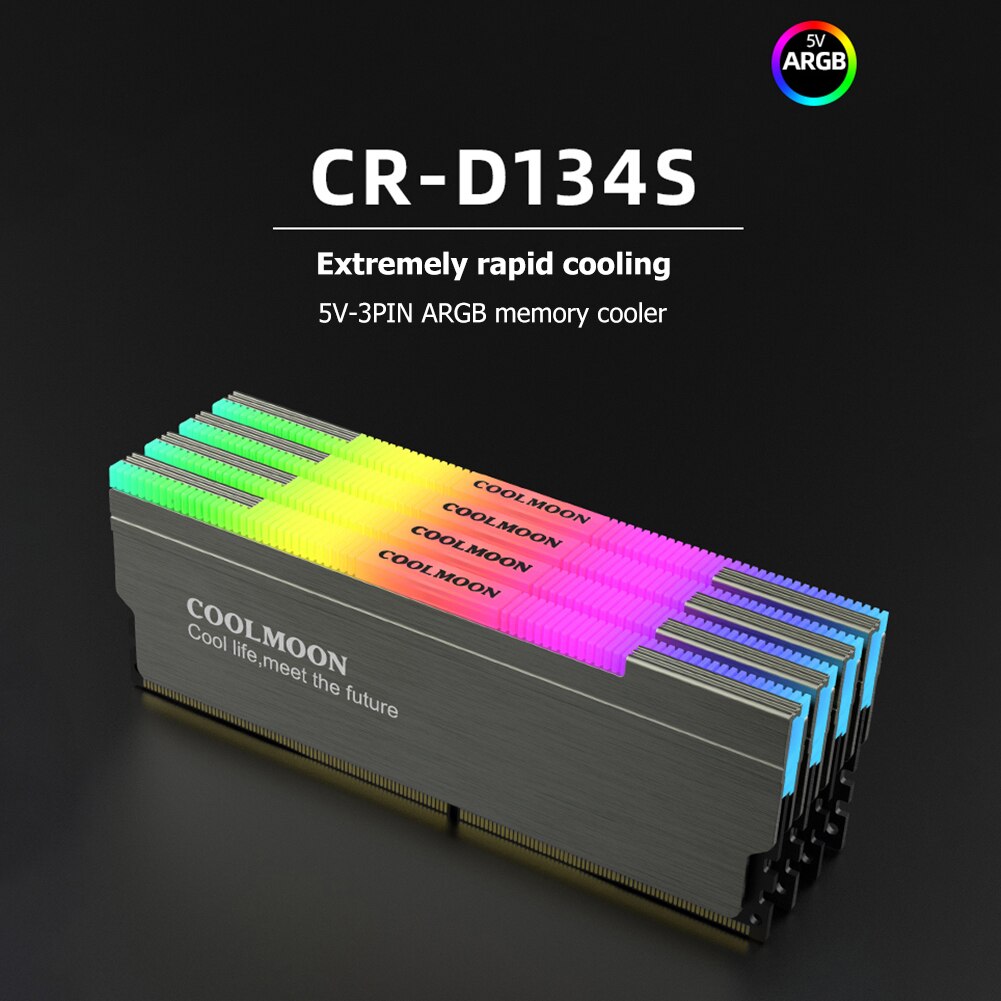COOLMOON CR-D134S ARGB RAM Heatsink,Heat Spreader Cooler for Desktop PC,15v-3pin male / female interface,Support controller RGB