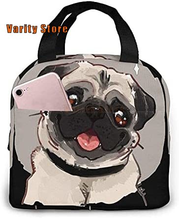Lunch Bag Cute Pug Dog Lunch Box Insulated Bag Tote Bag For Men/Women Work Travel: Beige