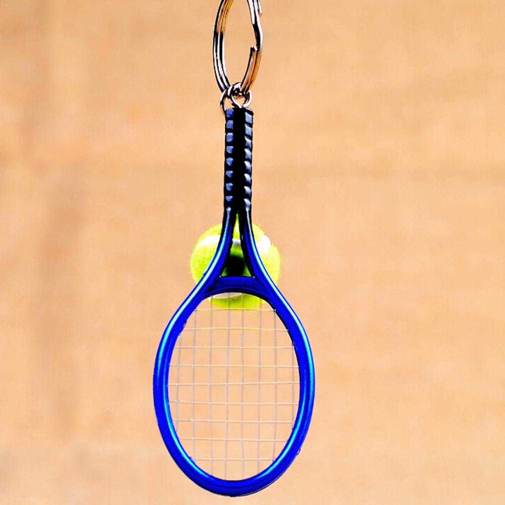 Mini Metalen Tennisracket Handgemaakte Souvenir Leuke Tenis Racquet Bal Sleutelhanger Sport Chain Auto Fiets Sleutelhanger: Blue