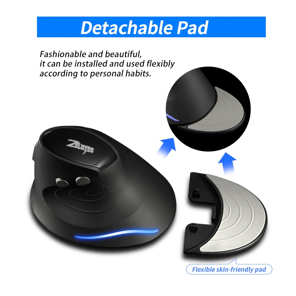 ZELOTES F-17 Vertical Mouse 2.4GHz Wireless Gaming Mouse 6 Keys Ergonomic Optical Mice with 3 Adjustable DPI for PC Laptop