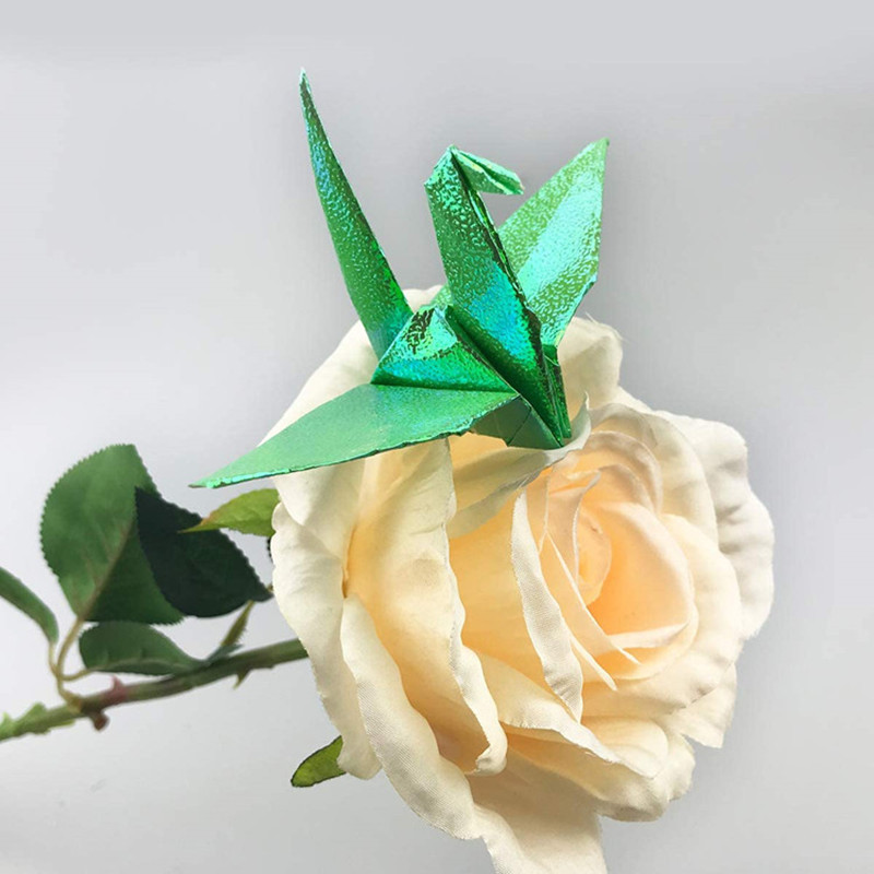 20P Glitter Origami Paper Cranes Folded Paper Cranes Birds DIY Wedding Birthday Party Backdrop Children Home Decoration Supplies: green 20pcs