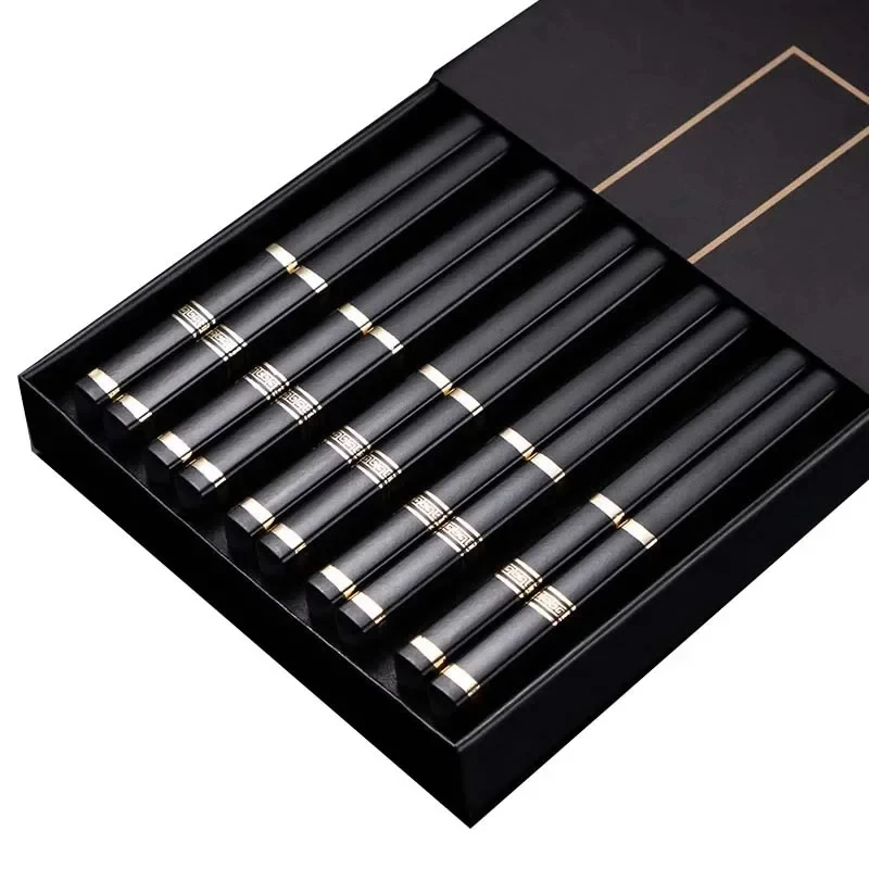 5 Pairs Japanese Chinese Chopsticks Sushi Non-slip Sticks Reusable Metal Korean Chopsticks Set Healthy Alloy Tableware set: black