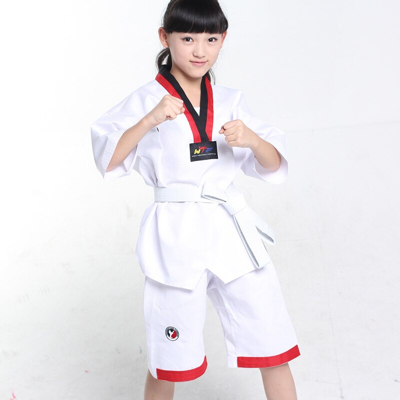 Kind volwassen korte taekwondo dobok karate uniformen sanda kleding sets comfortabele uniformen: Wit / S