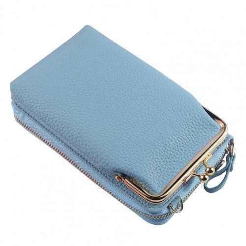 Verkoop! Aankomst Vrouwen Mode Faux Lederen Portemonnee Lange Diagonale Schoudertas Telefoon Rits Clutch: Light Blue