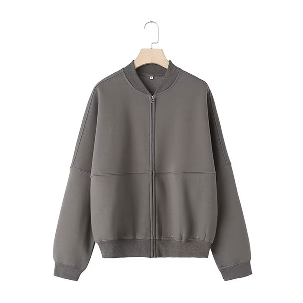 TRAFZA, chaqueta Bomber con cremallera de Color sólido Retro de 2 piezas para mujer, sudadera + traje de pantalones sueltos de terciopelo con cordones de cintura alta para mujer: L / Negro