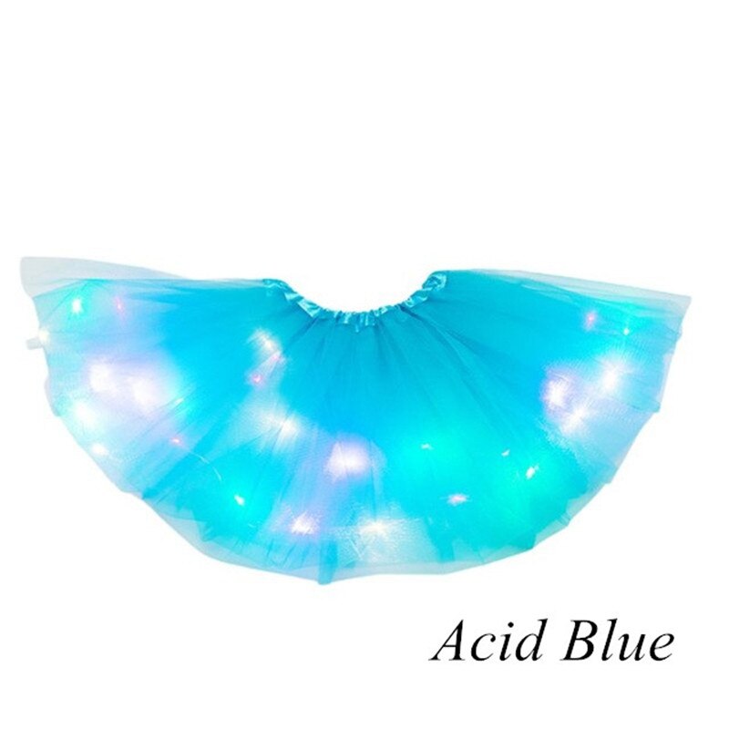 8 Kleuren Gloeiende Led Meisjes Tutu Rokken Pure Verse En Zoete Plooirok Party: Acid Blue