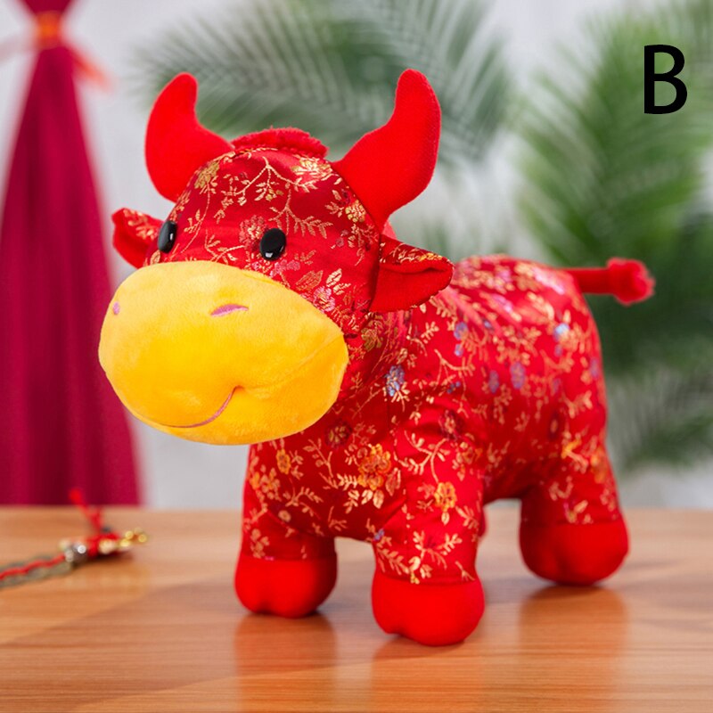 25cm Year Chinese Zodiac Ox Cattle Plush Toys Cute Red Cow Plush Doll: B