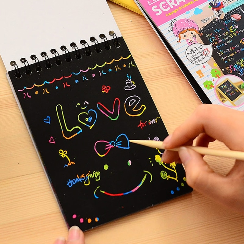 4 Kleuren Scratch Note Zwart Karton Creatieve Diy Draw Schets Notities Voor Kid Speelgoed Notebook Speelgoed Speelgoed Voor Jongens Of meisjes