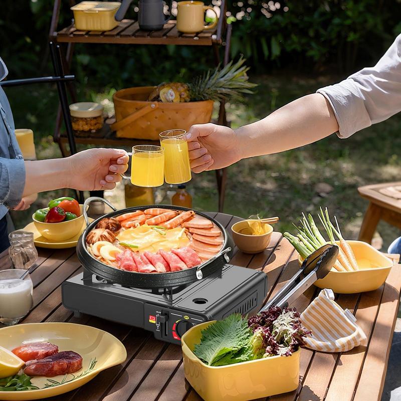 Estufa de Cassette portátil para acampar, estufa compacta para acampar al aire libre, quemador potente, cocina resistente, accesorios de cocina para viajes