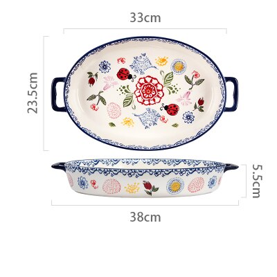 Rectangular Binaural Ceramic Bowl Cheese Baked Rice Tray Export Ceramic Baking Oven Household Utensils Tableware Set: F
