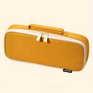 Grote Capaciteit Draagbare Dubbele Laag Eenvoudige Effen Kleur Doek Etui Briefpapier Met Verwijderbare Compartiment Schoolbenodigdheden: Yellow