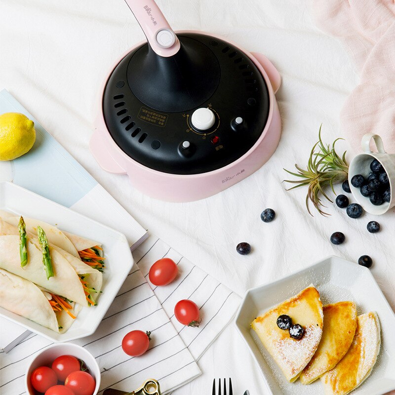 Elektryczne naleśnikarki naleśnikowe mini maszyna domowe wypieki patelnia automatyczne Nonstick smażenie ze stali nierdzewnej różowy 220V