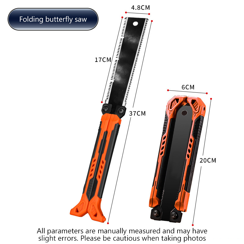 Sierra Herramientas manuales para carpintería Sierra plegable de bolsillo de 14 ", sierra para madera SK5, sierra de tracción de doble filo de 13/14TPI, sierra portátil para acampar, sierra de corte al ras