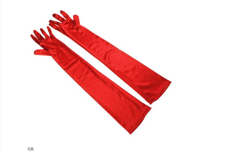 Stretch White Glove White Long Gloves Black Red Elbow Length Women Dance Party Gloves Full Finger Guantes Boda: Red