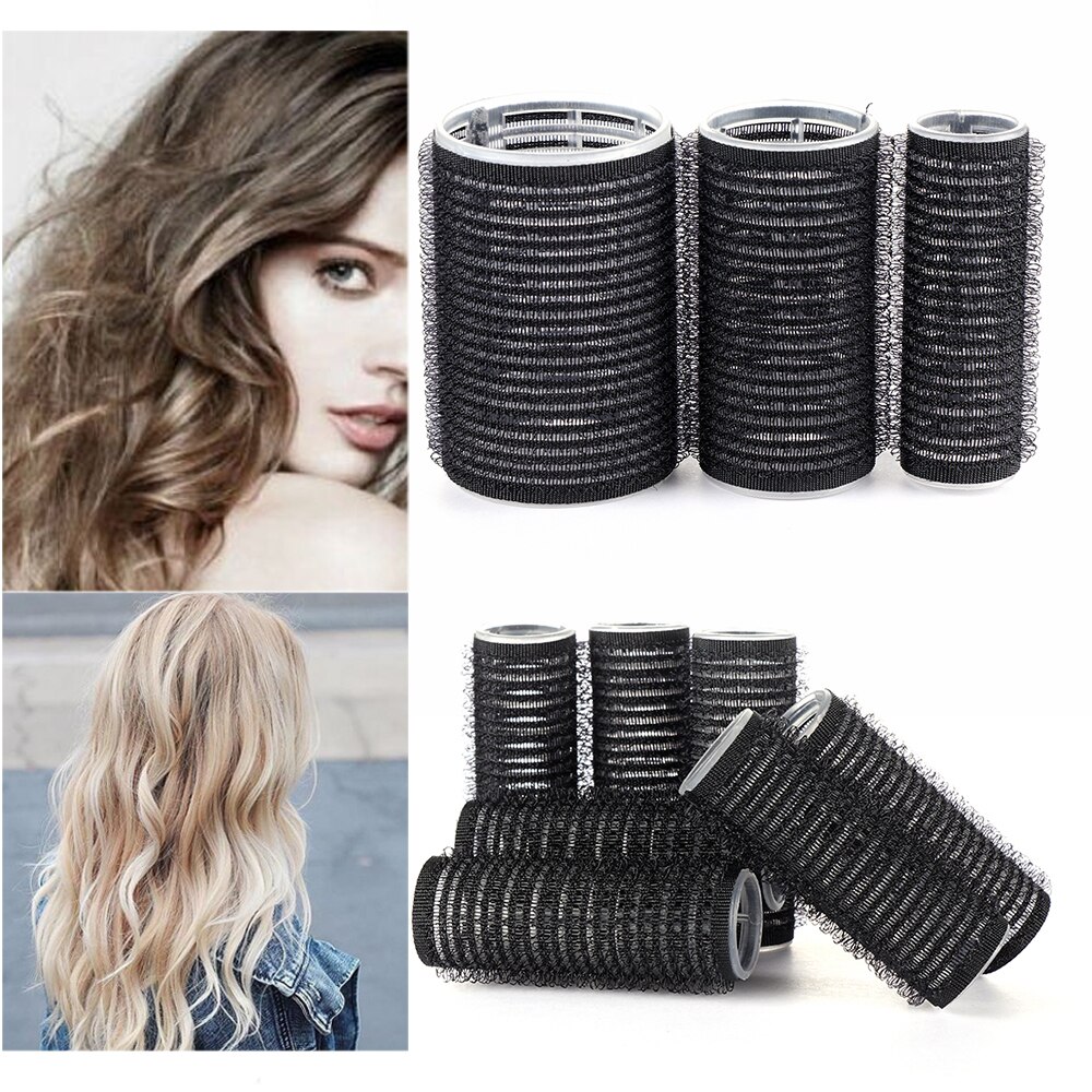 4/6/8 Stuks Zwart Nylon Self Grip Haar Rollen Onschadelijk Haar Kleverige Curler Stick Haar Kappers krulspelden Salon Diy Styling