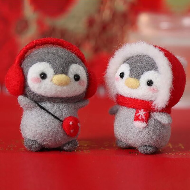Onvoltooide Vilt Kit Grappige Feestelijke Kerst Jaar Pinguïn Wol Naald Vilt Kit Pakket Diy Handgemaakte Pop Speelgoed