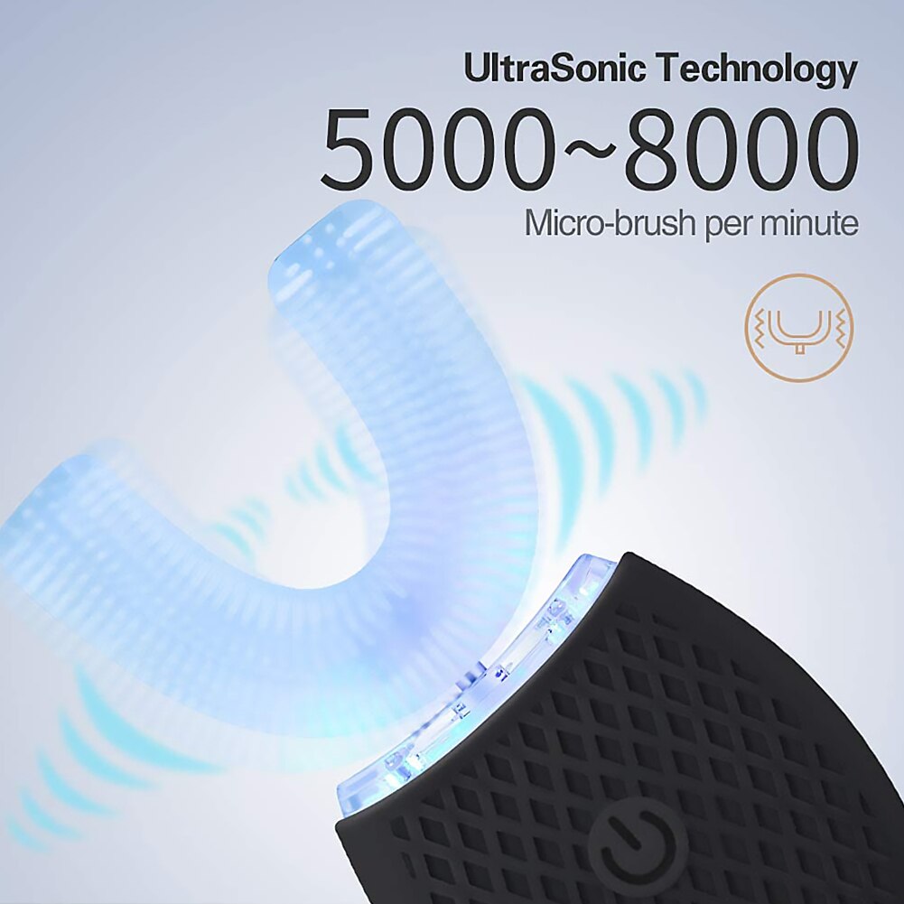 U Shape Sonic Electric Toothbrush 360 Degrees Intelligent USB Rechargeable Blue Cold-light Teeth Whitening Adult Tooth Brushes