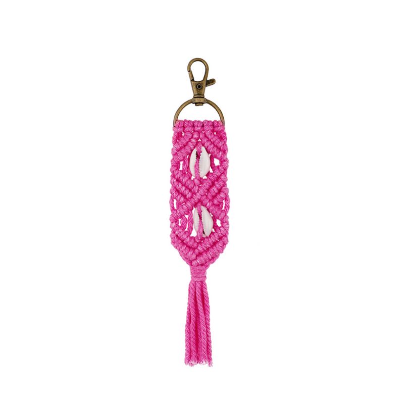 Mini macrame nøgleringe boho taske charms med kvaster håndlavet tilbehør til bil nøgleholder, pung, telefon tegnebog: Hot pink