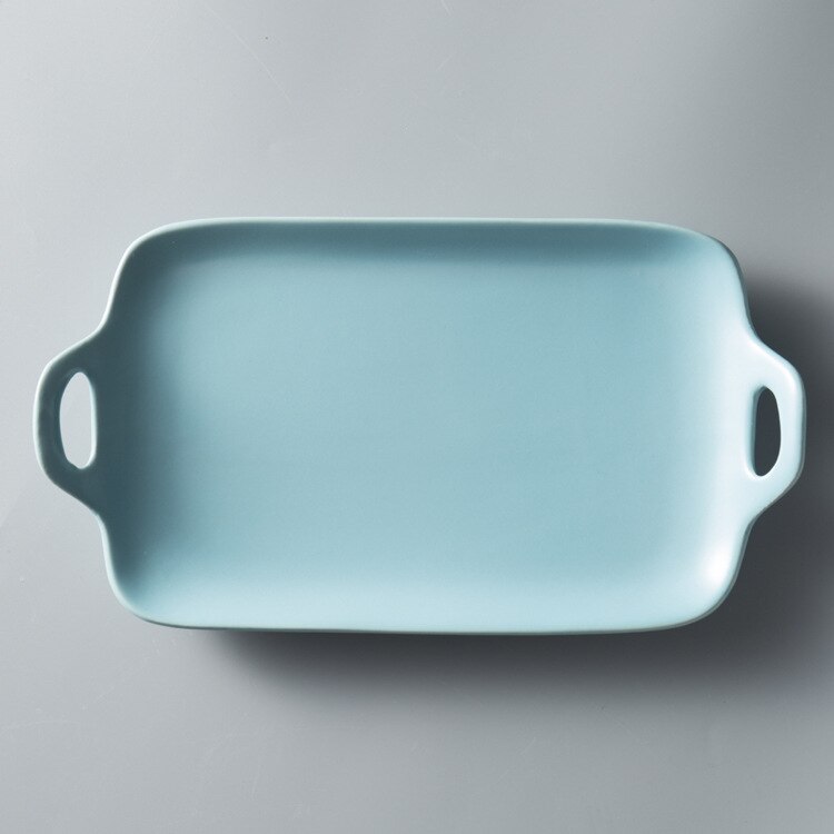 Japanese Simple Style Ceramic Ear Plate Dinner Breakfast Fruit Plate Food Tray Porcelain Home Restaurant Dinnerware 1pcs: long blue