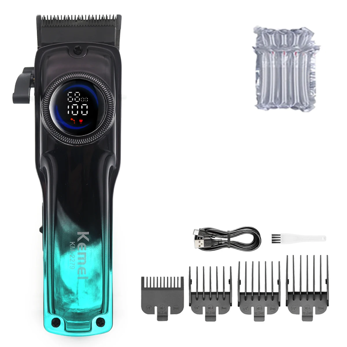 Kemei KM-2279 Hair Clipper for Men LCD Display Low Noise Cordless USB Interface Hair Cutting Machine Hair Trimmer: green