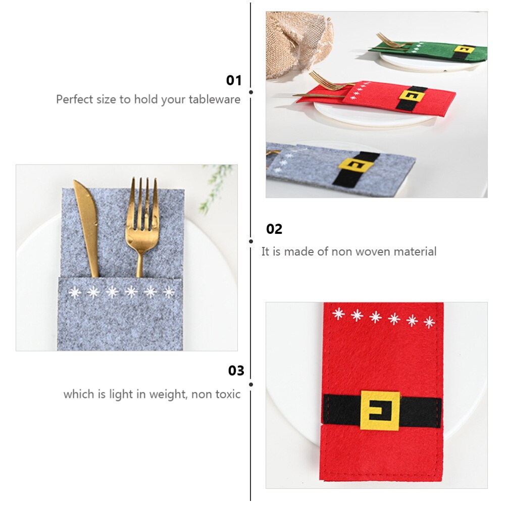 3 stuks kerst bestektas vorkhoes zilverwerktas bestekhouder (roodgrijs)