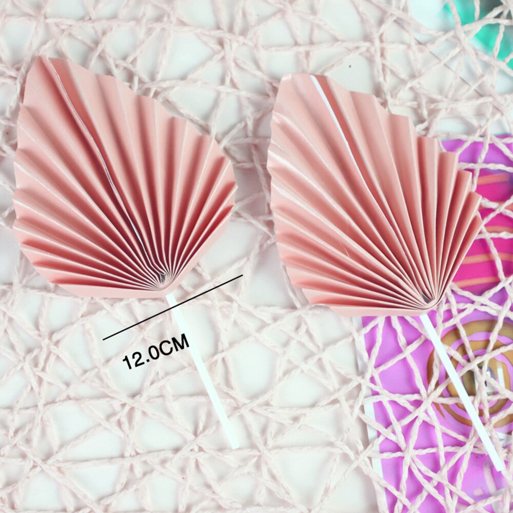 2Pcs Papier Fan Cake Topper Gouden Palm Leaf Verjaardagsfeestje Decoratie Verjaardag Taart Insert Picks Topper Vlaggen Cake Decorating tool: Pink