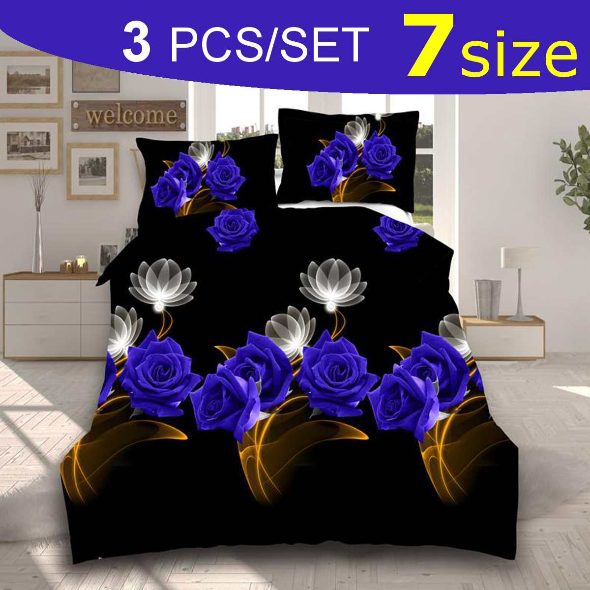 3pcs Bedding Set luxury 3D Rose Cotton Bedding sets Bed Sheet Duvet Cover Pillowcase Cover set King Twin Queen size Bedspread