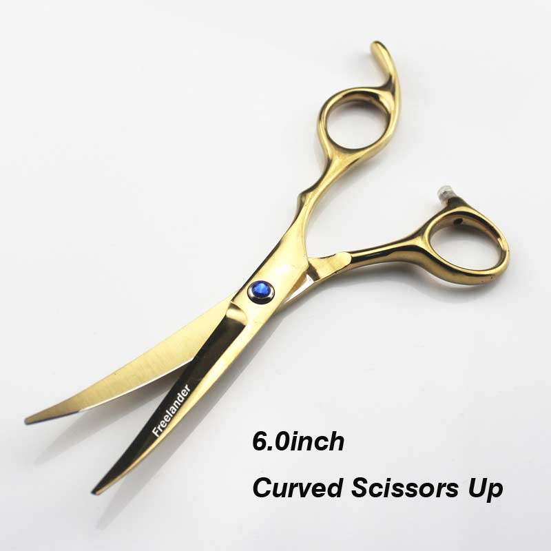 6.0 scissors dog pet grooming polishing tool animal hair Double tail curved scissors Cutting Scissors Thinning: Gold Curved Up