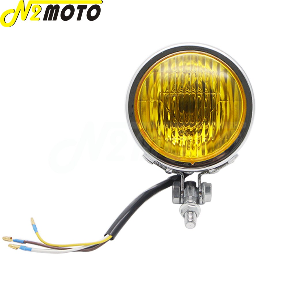 H4 12V Motorcycle Chrome Vintage Amber Headlight Running Lights For Honda Yamaha Suzuki Kawasaki Chopper Bobbers Cafe Racers