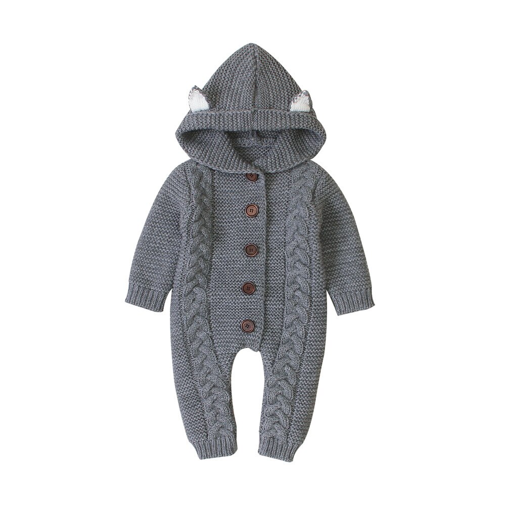 Barboteuse à capuche pour bébés filles et garçons 0-24M, combinaison chaude tricotée à capuche, manches longues, simple boutonnage: B / 12M