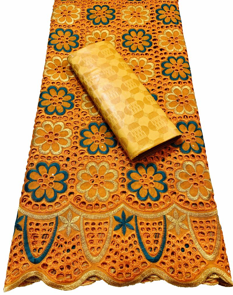 2.5 + 2.5 yards/ensemble Africain Bazin Brode Tissu Avec Tissu de Dentelle De Coton Suisse 2022 Damassé Guinée Brocart Dentelle YKM037: AS PIC12