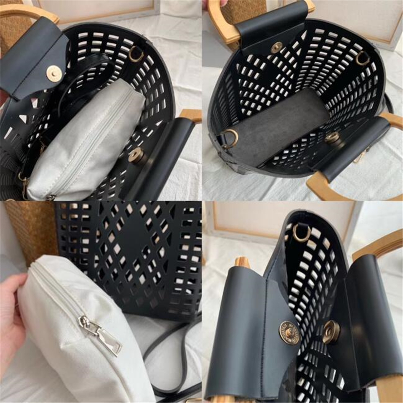 DIGERUI femmes sacs sacs à main évider plage sac Bolsa Feminina bois poignée fourre-tout sac à bandoulière en cuir synthétique polyuréthane sacs à main
