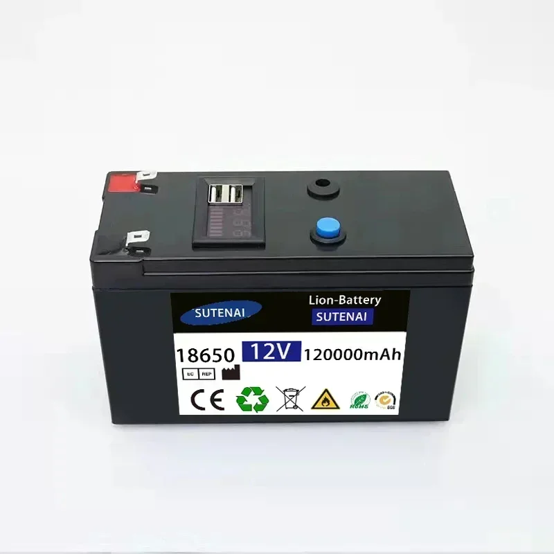 NEW253 12V Battery 120Ah 18650 lithium battery pack Rechargeable battery for solar energy electric vehicle battery+12.6v3A charg