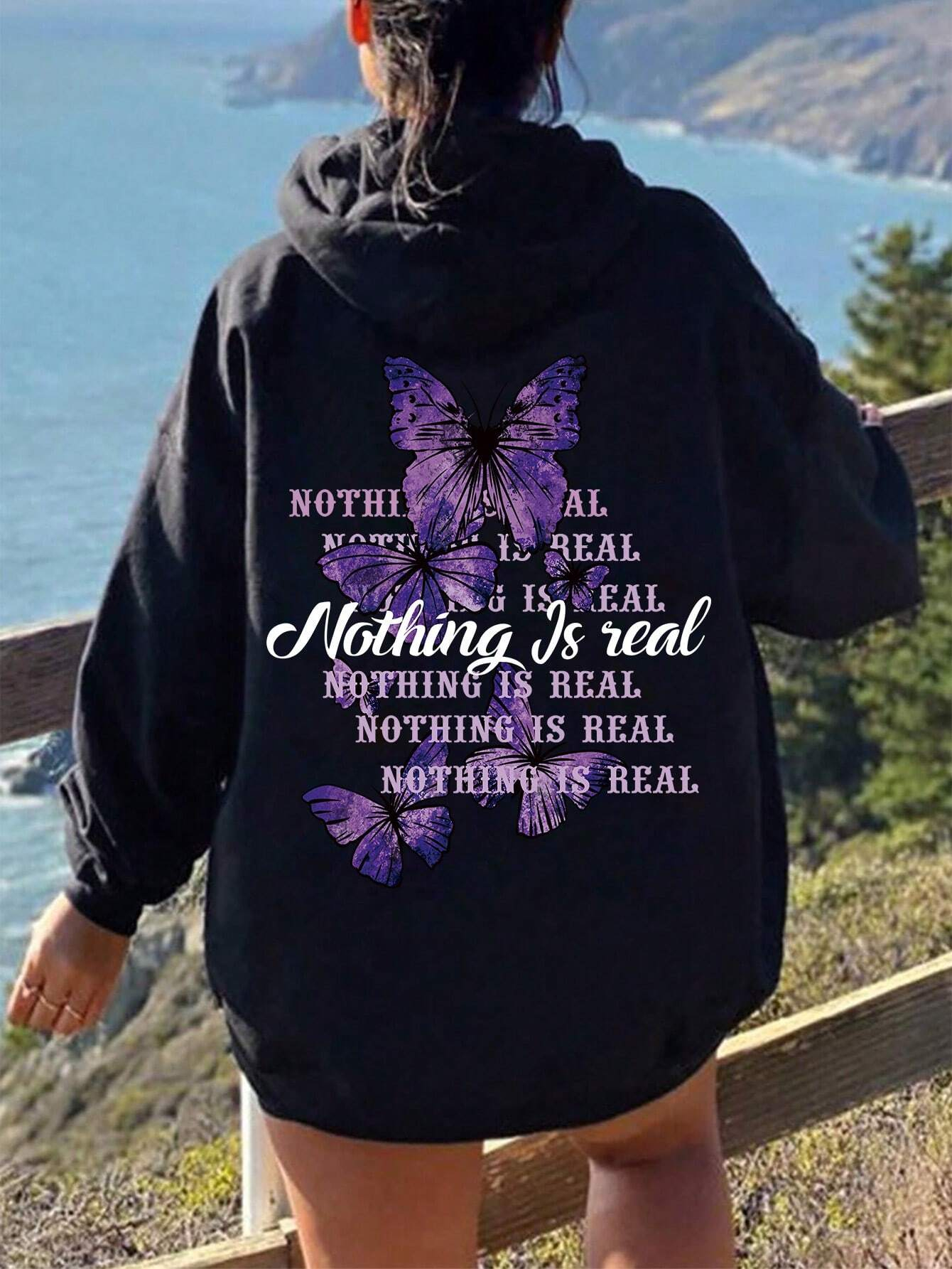 Sweat à capuche imprimé phrase papillon pour femme, sweats à capuche respirants sourire, sweat à capuche et confortable, poche décontractée, proximité wstring Y-Female