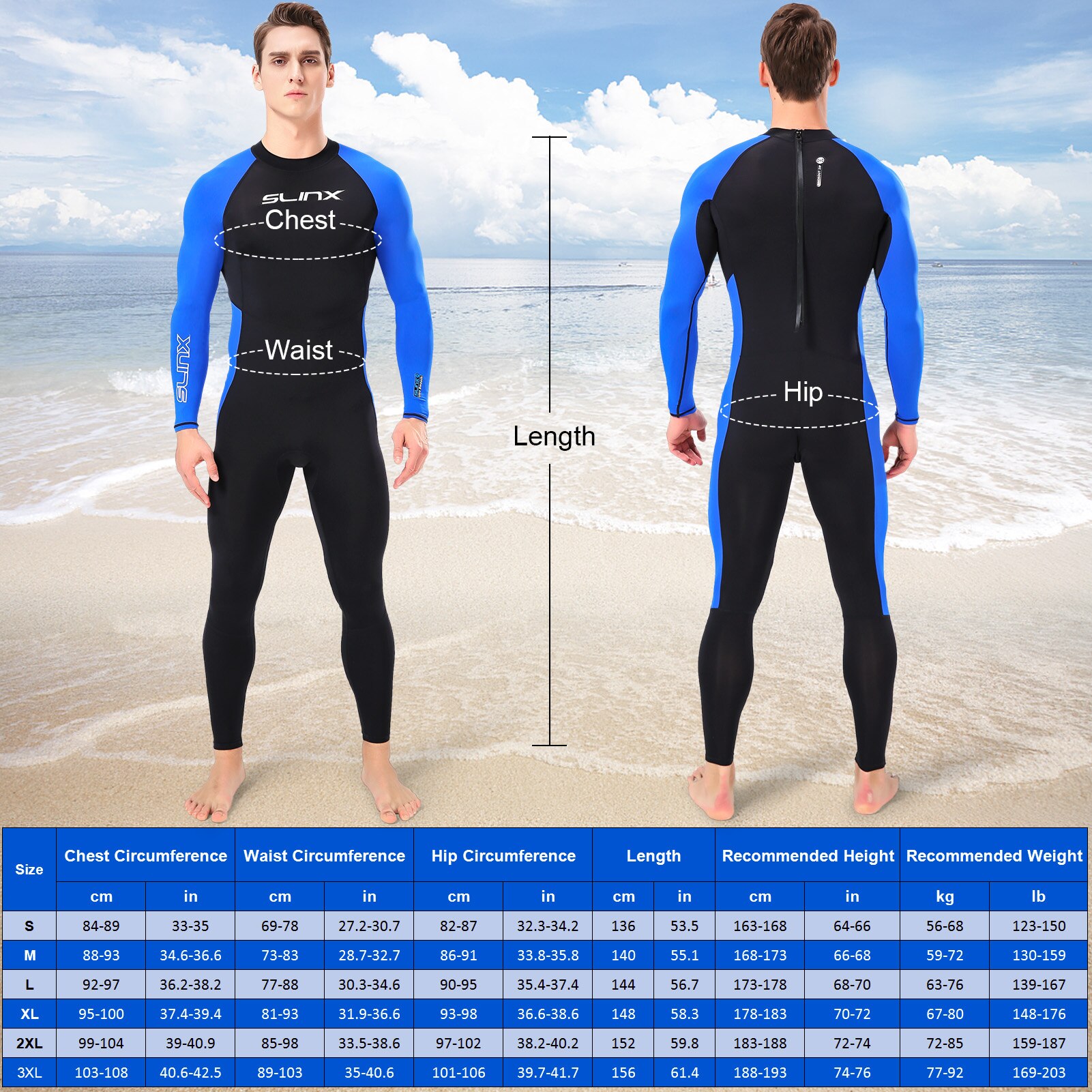 Men Scuba Surfing Full Body Wetsuit 3mm Neoprene Long Sleeves Diving Suit Summer Swimming Snorkeling Swimsuit Equipment