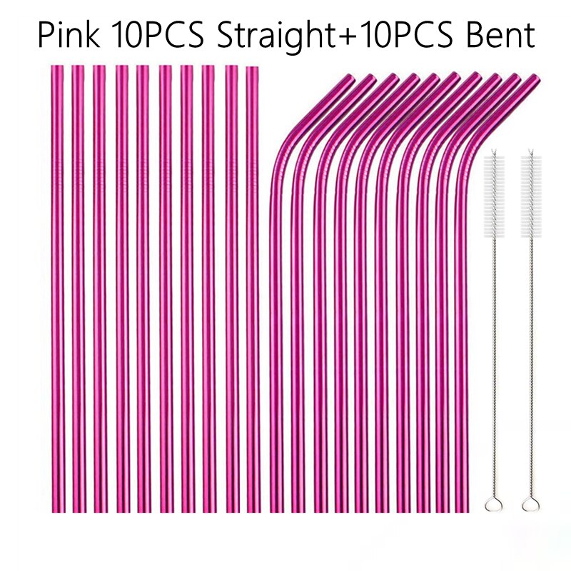 6*215Mm 10 Kleuren Milieuvriendelijke Herbruikbare Metalen Rietjes Set 304 Rvs Rietje Cocktail Party Favor Bar accessoire: Pink Mixed