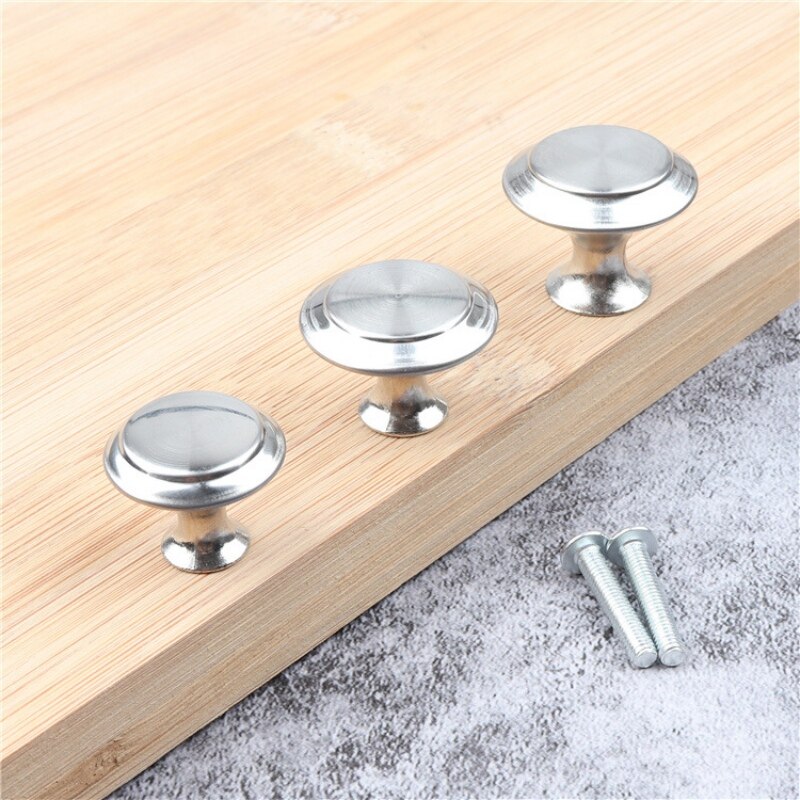 1pc Cabinet Door Knobs Brushed Nickel Round Drawer Handle Hardware Stainless Steel With Screw For Kitchen Bathroom .