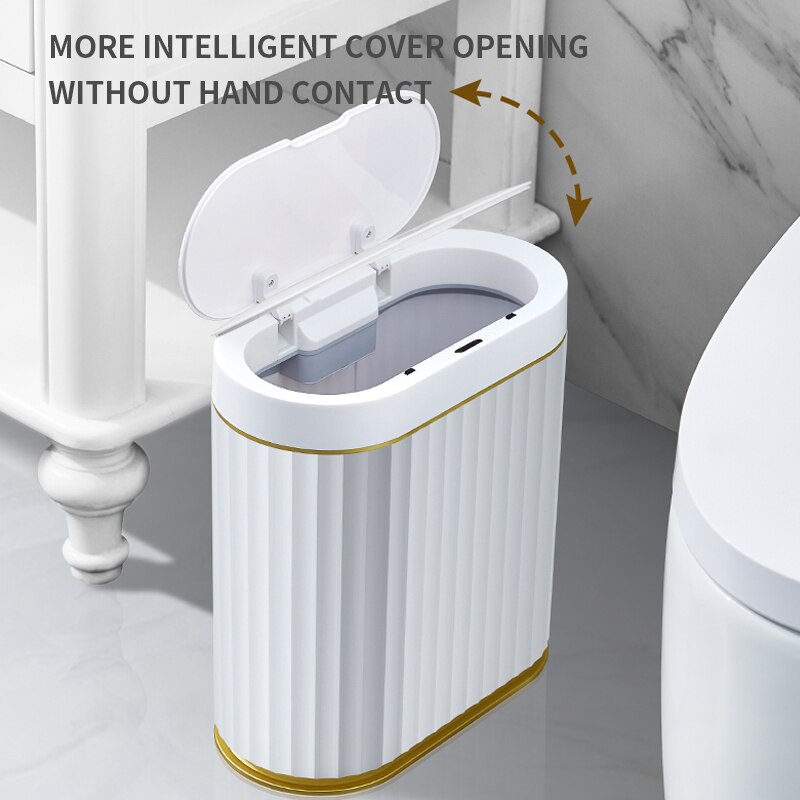 9L/12L/15L Kitchen Smart Trash Can Automatic Induction IPX5 Waterproof Electronic Bathroom Rubbish Bin Toilet Narrow Garbage Can