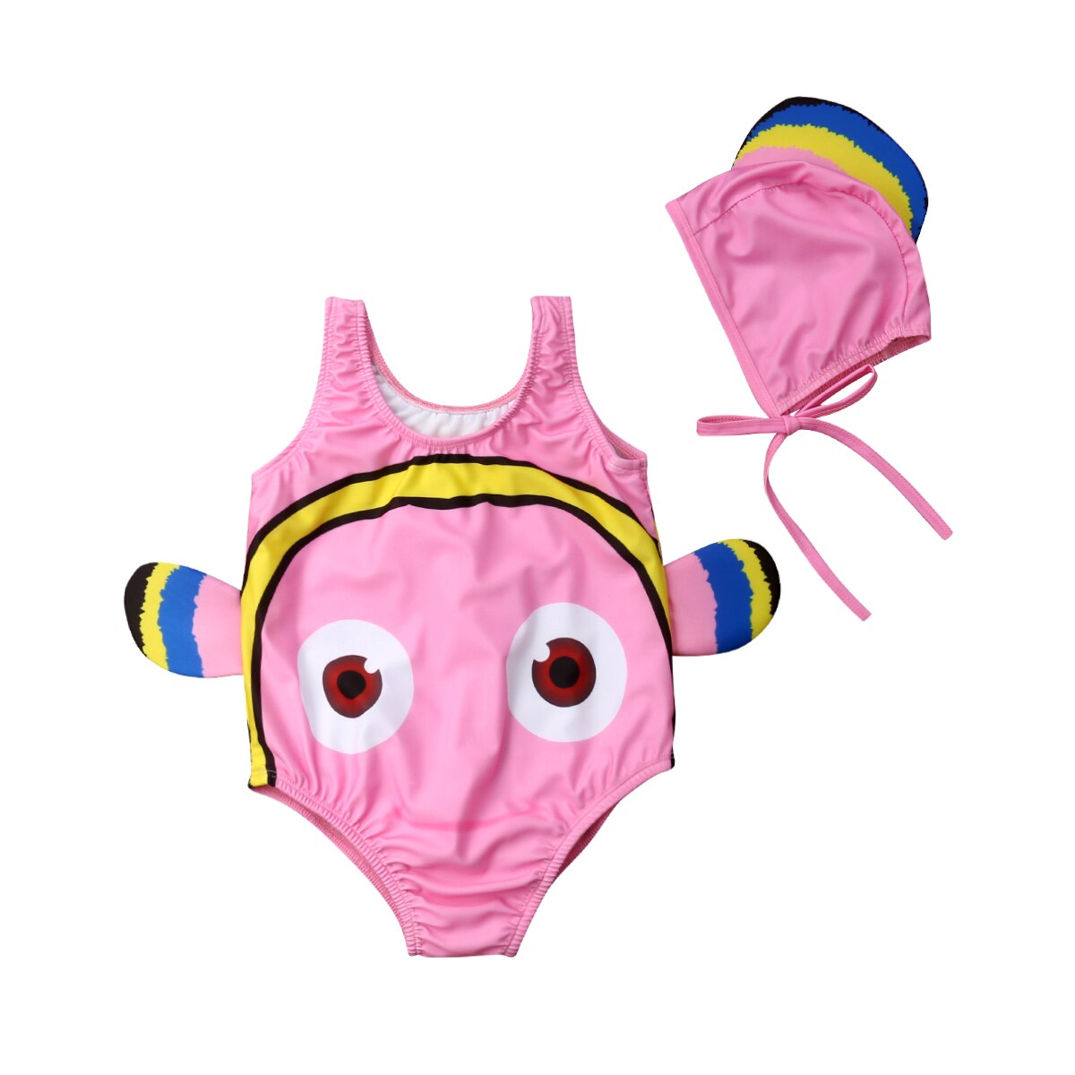 Kids Baby Girl Swimwear Cartoon Goldfish Swimsuit Beachwear Bathing Costume Sleeveless Swimwear Sets 1-6Y: Pink / 5Y