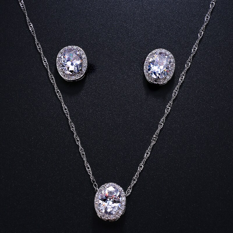 Klassische Oval Zirkonia Hochzeit Schmuck setzt Luxus Kristall Braut Schmuck einstellen Für Brautjungfern Party