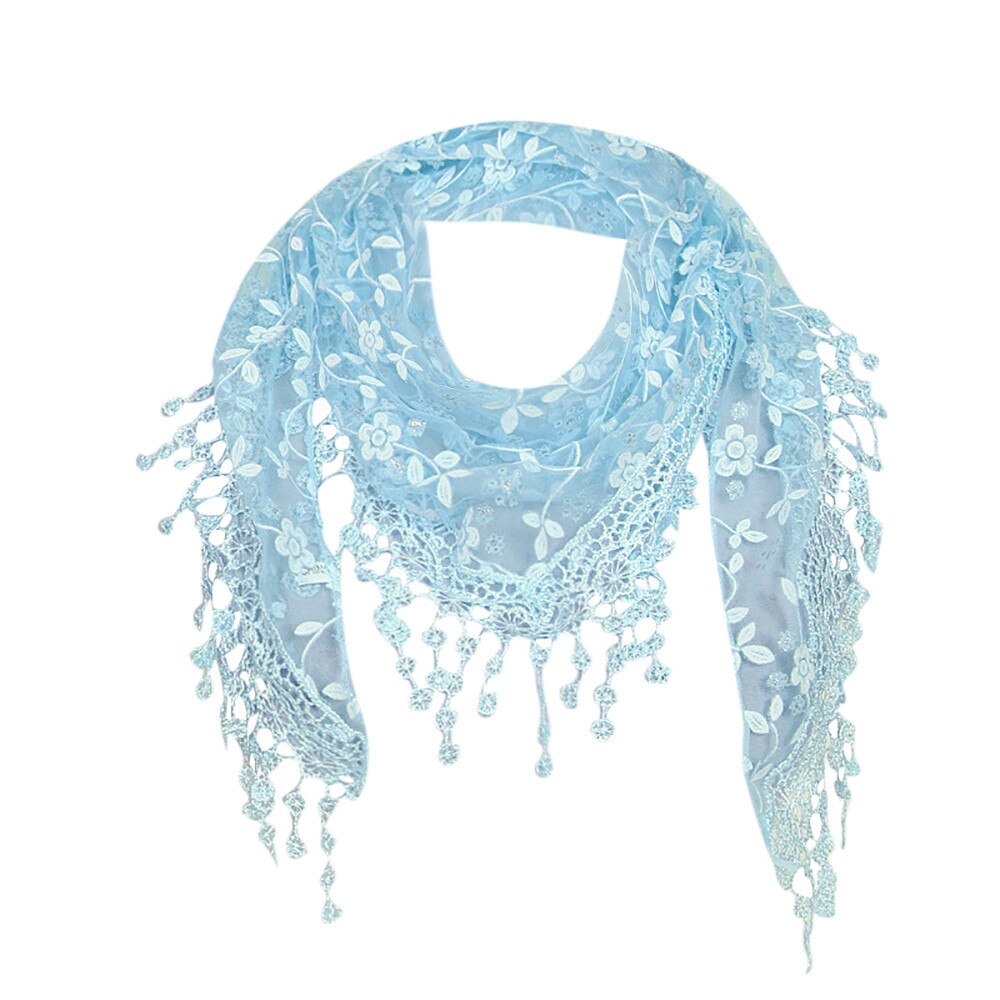 Women Lace Solid Color Scarf Lady Sheer Floral Scarf Shawl Wrap Tassel Scarf Panuelos De Mujer Para El Cuello Femme #T1P: Blue