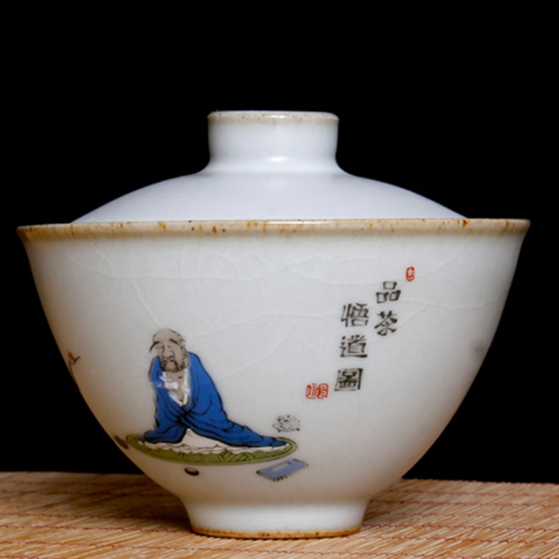 180ml kinesisk stil keramisk tekande håndmalet karakter mønster terrin te skål tekop vintage gaiwan kung fu te sæt: -en