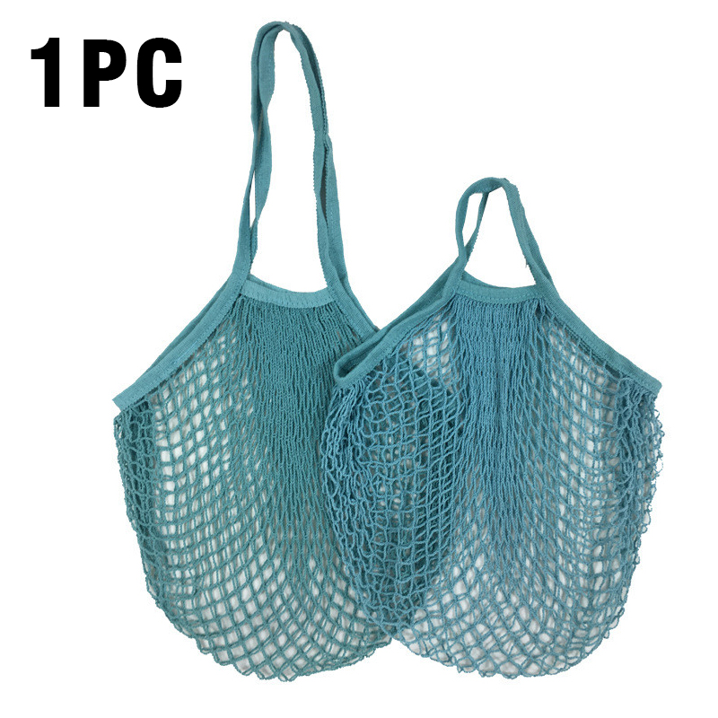 Wasbare katoenen mesh boodschappentassen Katoenen touwtassen Netto boodschappentassen Mesh tassen voor fruitopslag Herbruikbare fruit-groentezak: S / WIT