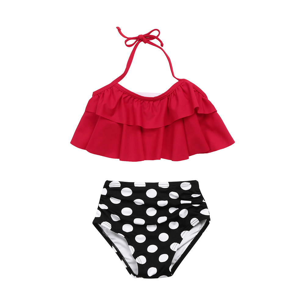Todelt småbørn baby piger flæser prik bikini sæt høj talje bikini badetøj badedragt outfits badedragt  ma31