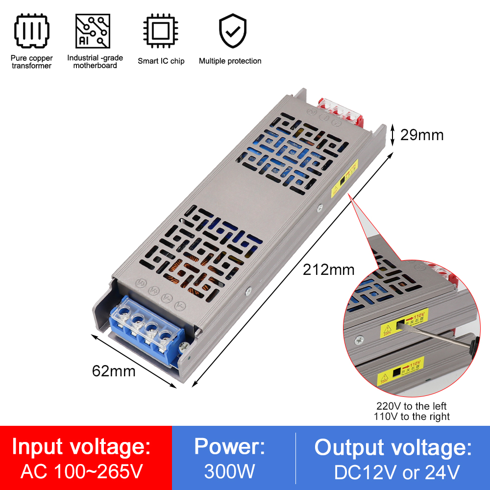 Full Watt Led Voeding Koperen Omhulsel Stille Ac Naar Dc 110V 220V Converter 60W 100W 200W 300W 400W Led Transformator 12V 24V: Bruin / 380v