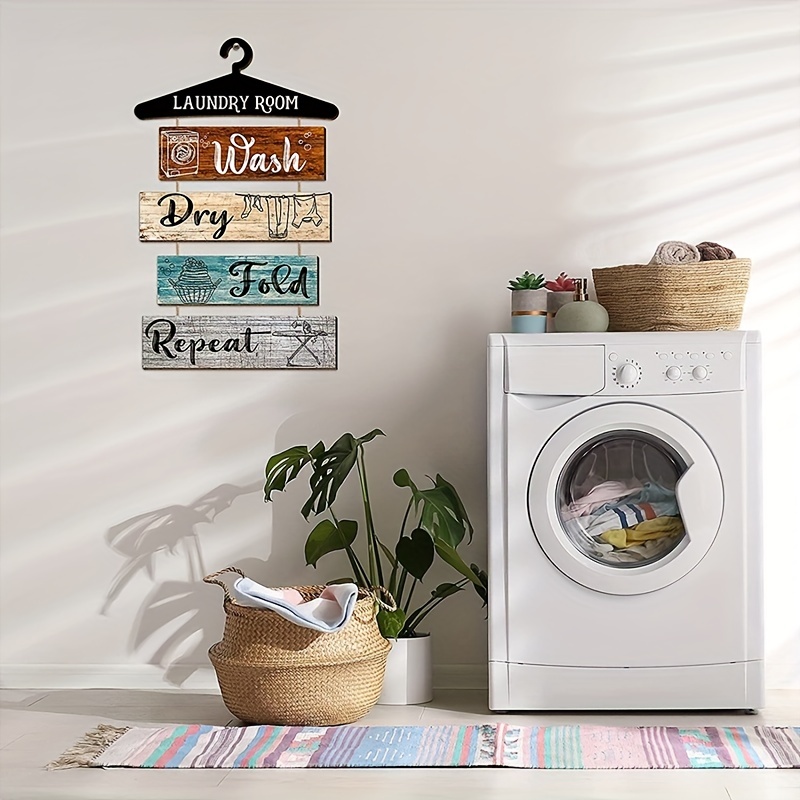 Retro Laundry WallWooden Sign Wooden Washing,Drying,Folding,Repeated,Laundry Rules, Farmhouse Laundry Wall Hanging Art Decor