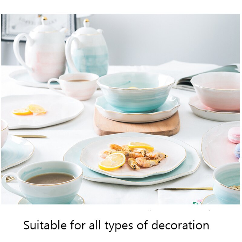 European Style Gold Rim Spot Ceramic Plate Rice Dish Fish Dish Steak Dish Western Dish Dessert Plate Tableware Set Decoration