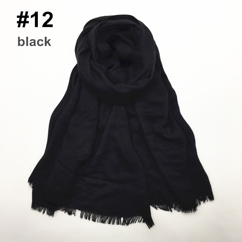 1PC Festival écharpe plaine foulards et châle frange hiver écharpe doux musulman imprimer hijab solide pashmina enveloppement 12 couleur: color 12