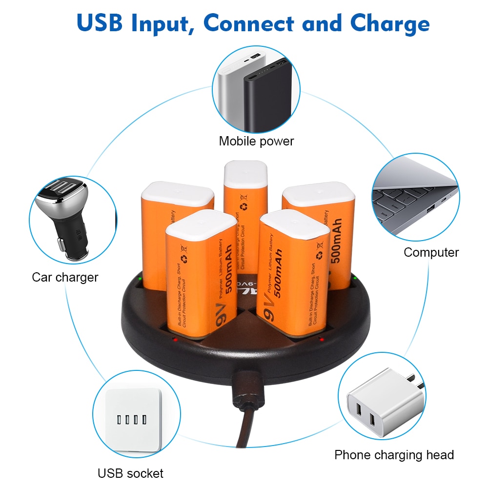 9V 500mAh Li-ion Battery lithium polymer Rechargeable battery 9v lithium for Multimeter Microphone Toy Remote Control KTV Use
