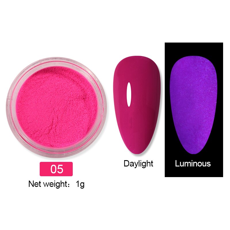 1 låda fluorescerande nagelpulver neonfosfor färgglad nagelkonst glitterpigment som håller längst 3d glödande självlysande dammdekorationer: 12